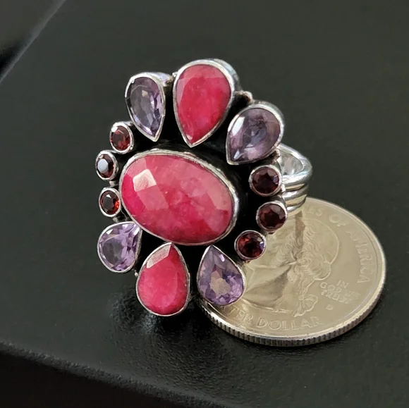 Nicky Butler Ruby Garnet & Amethyst 925 Sterling Silver Designer NB Ring Size 8 - Picture 2 of 7